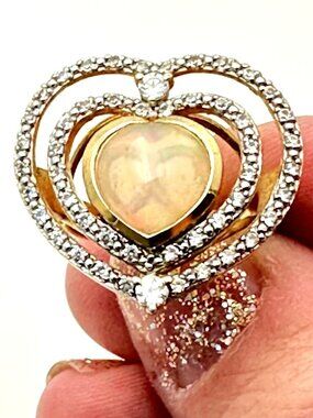 Chuck Clemency Womens Ring Sterling Silver Heart Opal White Topaz Diamond Ring